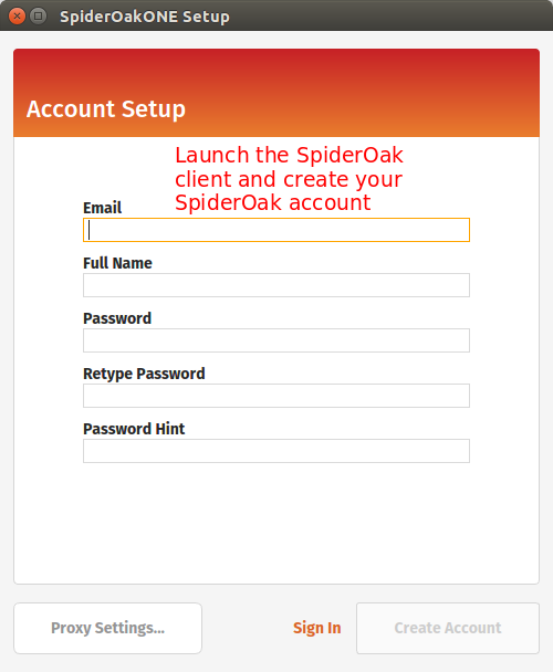 Enter your info and create your SpiderOak account